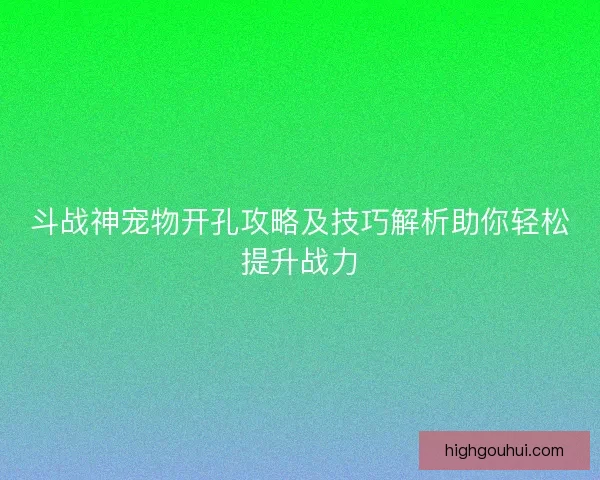 斗战神宠物开孔攻略及技巧解析助你轻松提升战力